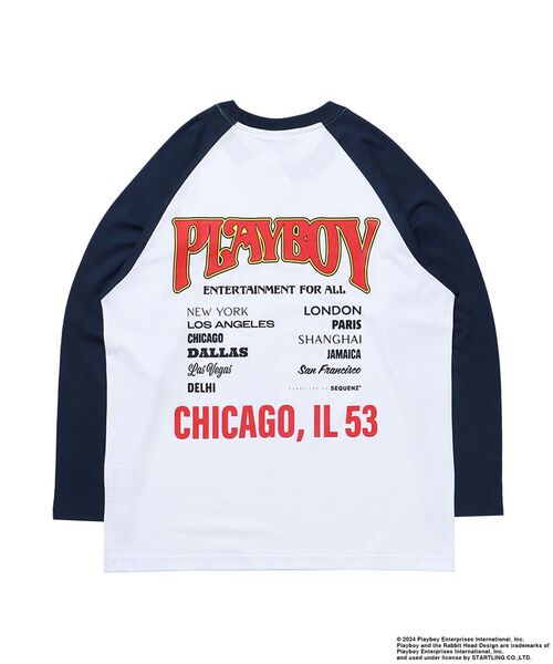 PLAYBOY(プレイボーイ)の「【SEQUENZ(シークエンズ)】PB BAND RAGLAN L/S LEE / プレイボーイ ラグラン 長袖 ロンT バンT(Tシャツ/カットソー・メンズ・ブラック/ホワイト/ネイビー・MEDIUM/LARGE/X-LARGE)」の7枚目の写真