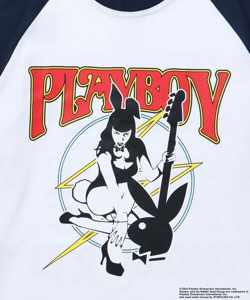PLAYBOY(プレイボーイ)の「【SEQUENZ(シークエンズ)】PB BAND RAGLAN L/S LEE / プレイボーイ ラグラン 長袖 ロンT バンT(Tシャツ/カットソー・メンズ・ブラック/ホワイト/ネイビー・MEDIUM/LARGE/X-LARGE)」の6枚目の写真