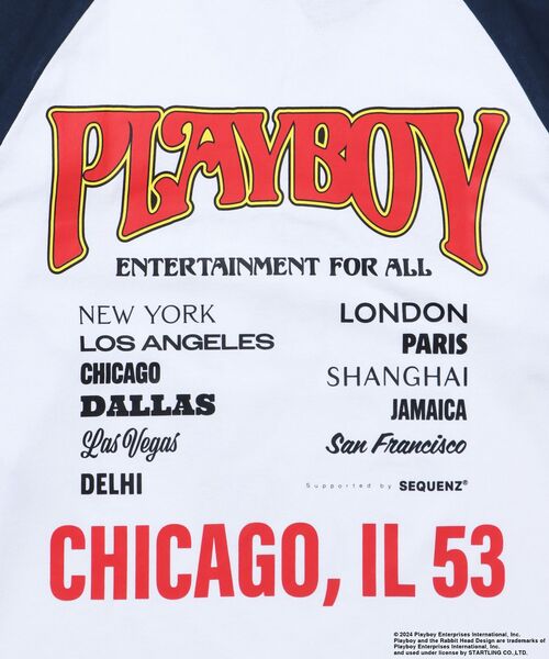 PLAYBOY(プレイボーイ)の「【SEQUENZ(シークエンズ)】PB BAND RAGLAN L/S LEE / プレイボーイ ラグラン 長袖 ロンT バンT(Tシャツ/カットソー・メンズ・ブラック/ホワイト/ネイビー・MEDIUM/LARGE/X-LARGE)」の5枚目の写真