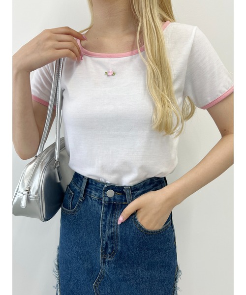 PHILLY(フィリー)の「ローズリンガーTシャツ(Tシャツ/カットソー・レディース・ホワイト/ブラック/ブルー・FREE)」の4枚目の写真