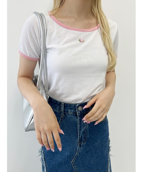 PHILLY(フィリー)の「ローズリンガーTシャツ(Tシャツ/カットソー・レディース・ホワイト/ブラック/ブルー・FREE)」の6枚目の写真