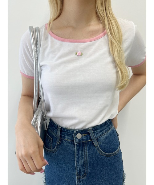 PHILLY(フィリー)の「ローズリンガーTシャツ(Tシャツ/カットソー・レディース・ホワイト/ブラック/ブルー・FREE)」の7枚目の写真