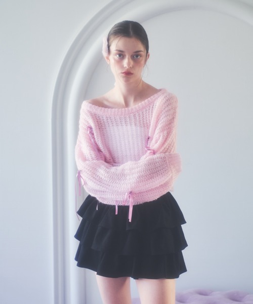 Lovilyn（ラヴィリン）の「透かし編みキラキラリボンニット（ニット
