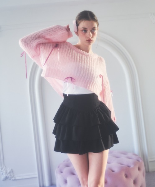 Lovilyn（ラヴィリン）の「透かし編みキラキラリボンニット（ニット/セーター・レディース・ネイビー/ピンク/ラベンダー・FREE）」の10枚目の写真