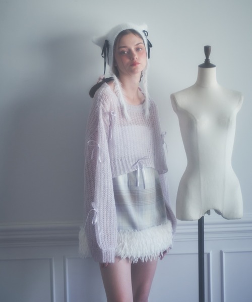 Lovilyn（ラヴィリン）の「透かし編みキラキラリボンニット（ニット/セーター・レディース・ネイビー/ピンク/ラベンダー・FREE）」の19枚目の写真