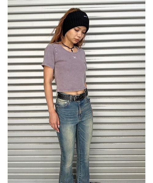 EGOIST（エゴイスト）の「ロゴ刺繍加工チビT（Tシャツ/カットソー・レディース・ライトブラウン/ネイビー/ブラック・FREE）」の5枚目の写真