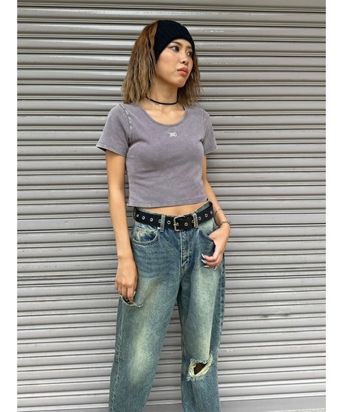 EGOIST（エゴイスト）の「ロゴ刺繍加工チビT（Tシャツ/カットソー・レディース・ライトブラウン/ネイビー/ブラック・FREE）」の18枚目の写真