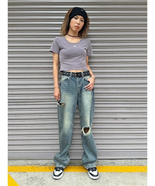 EGOIST（エゴイスト）の「ロゴ刺繍加工チビT（Tシャツ/カットソー・レディース・ライトブラウン/ネイビー/ブラック・FREE）」の17枚目の写真