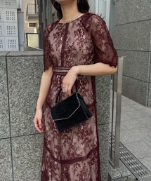 ショルダーギャザーラッセルレースドレス 結婚式 パーティードレス オケージョンドレス 同窓会 お呼ばれワンピース