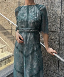 ショルダーギャザーラッセルレースドレス 結婚式 パーティードレス オケージョンドレス 同窓会 お呼ばれワンピース