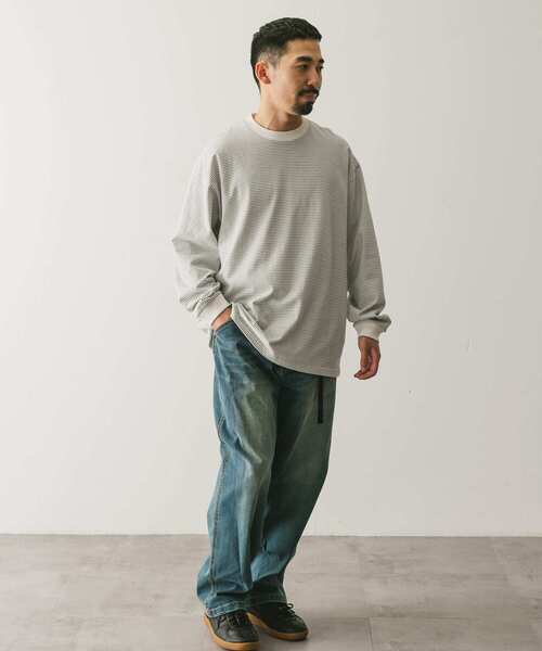 URBAN RESEARCH DOORS（アーバンリサーチドアーズ）の「ミジンボーダーロングスリーブ Tシャツ（Tシャツ/カットソー・メンズ・ホワイト/グレー/チャコールグレー・MEDIUM/LARGE）」の4枚目の写真