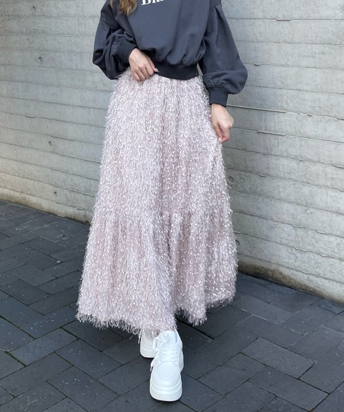 clear（クリア）の「【低身長用サイズ有】フリンジフレアスカート [高見え 大人カジュアル オケージョン]≪再入荷≫（スカート・レディース・アイボリー/グレイッシュベージュ/ピンクベージュ・F/XS）」の3枚目の写真