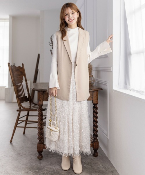 clear（クリア）の「【低身長用サイズ有】フリンジフレアスカート [高見え 大人カジュアル オケージョン]≪再入荷≫（スカート・レディース・アイボリー/グレイッシュベージュ/ピンクベージュ・F/XS）」の8枚目の写真