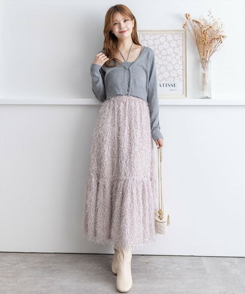 clear（クリア）の「【低身長用サイズ有】フリンジフレアスカート [高見え 大人カジュアル オケージョン]≪再入荷≫（スカート・レディース・アイボリー/グレイッシュベージュ/ピンクベージュ・F/XS）」の9枚目の写真