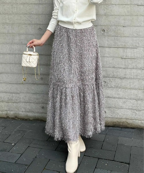 clear（クリア）の「【低身長用サイズ有】フリンジフレアスカート [高見え 大人カジュアル オケージョン]≪再入荷≫（スカート・レディース・アイボリー/グレイッシュベージュ/ピンクベージュ・F/XS）」の6枚目の写真