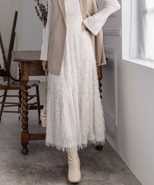 clear（クリア）の「【低身長用サイズ有】フリンジフレアスカート [高見え 大人カジュアル オケージョン]≪再入荷≫（スカート・レディース・アイボリー/グレイッシュベージュ/ピンクベージュ・F/XS）」の20枚目の写真