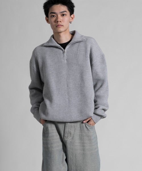 aimoha（アイモハ）の「【aimoha neo】ハーフジップドロップショルダーニット（ニット/セーター・メンズ・ホワイト/ブラック/グレー・MEDIUM/LARGE/X-LARGE/XX-LARGE）」の12枚目の写真