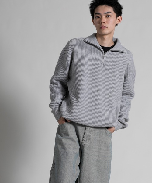 aimoha（アイモハ）の「【aimoha neo】ハーフジップドロップショルダーニット（ニット/セーター・メンズ・ホワイト/ブラック/グレー・MEDIUM/LARGE/X-LARGE/XX-LARGE）」の13枚目の写真