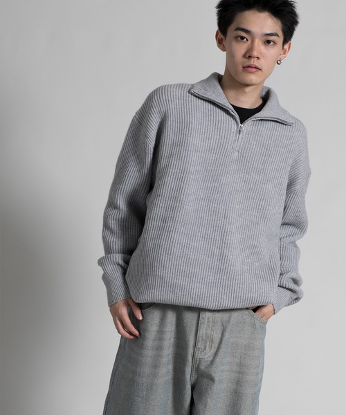 aimoha（アイモハ）の「【aimoha neo】ハーフジップドロップショルダーニット（ニット/セーター・メンズ・ホワイト/ブラック/グレー・MEDIUM/LARGE/X-LARGE/XX-LARGE）」の14枚目の写真