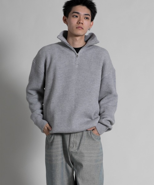 aimoha（アイモハ）の「【aimoha neo】ハーフジップドロップショルダーニット（ニット/セーター・メンズ・ホワイト/ブラック/グレー・MEDIUM/LARGE/X-LARGE/XX-LARGE）」の15枚目の写真