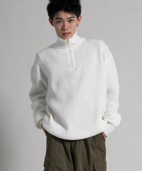 aimoha（アイモハ）の「【aimoha neo】ハーフジップドロップショルダーニット（ニット/セーター・メンズ・ホワイト/ブラック/グレー・MEDIUM/LARGE/X-LARGE/XX-LARGE）」の21枚目の写真