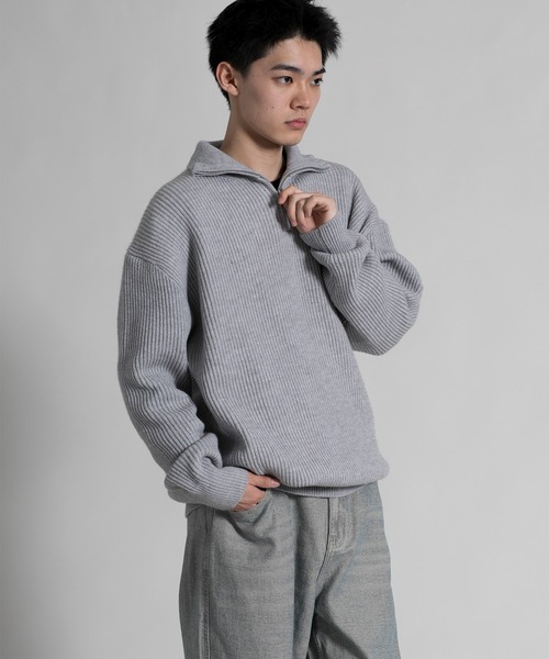 aimoha（アイモハ）の「【aimoha neo】ハーフジップドロップショルダーニット（ニット/セーター・メンズ・ホワイト/ブラック/グレー・MEDIUM/LARGE/X-LARGE/XX-LARGE）」の5枚目の写真
