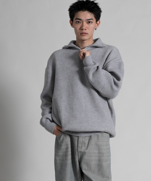aimoha（アイモハ）の「【aimoha neo】ハーフジップドロップショルダーニット（ニット/セーター・メンズ・ホワイト/ブラック/グレー・MEDIUM/LARGE/X-LARGE/XX-LARGE）」の6枚目の写真