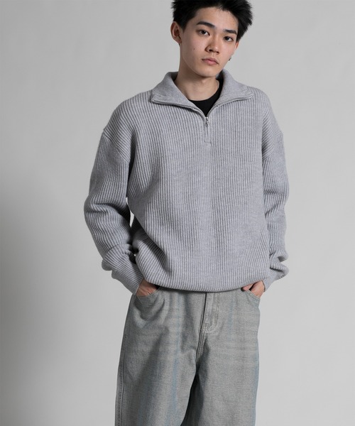 aimoha（アイモハ）の「【aimoha neo】ハーフジップドロップショルダーニット（ニット/セーター・メンズ・ホワイト/ブラック/グレー・MEDIUM/LARGE/X-LARGE/XX-LARGE）」の9枚目の写真