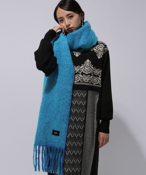 HARE（ハレ）の「ハイショクシャギーマフラー(HARE)（マフラー・レディース・ブラック/グレー/レッド/ブルー・FREE）」の3枚目の写真