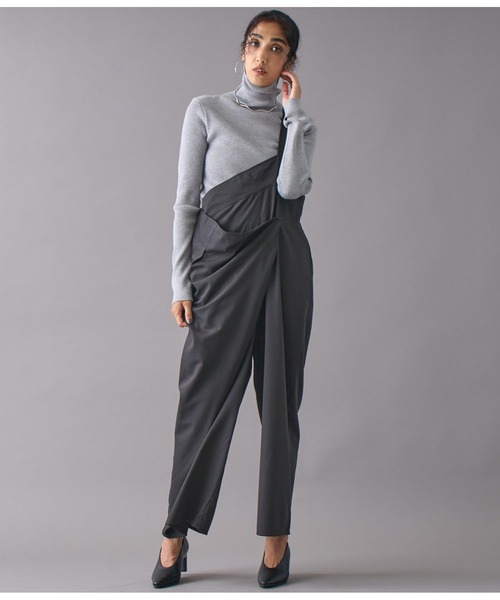 Settimissimo（セッティミッシモ）の「ワンショルダードレープデザインオールインワン（サロペット/オーバーオール・レディース・ブラック/グレー・FREE）」の3枚目の写真