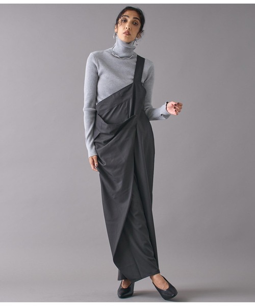 Settimissimo（セッティミッシモ）の「ワンショルダードレープデザインオールインワン（サロペット/オーバーオール・レディース・ブラック/グレー・FREE）」の4枚目の写真