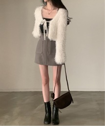 lilful（リルフル）の「モヘアタッチ シャギーショート リボン カーディガン（カーディガン/ボレロ）」