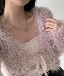 【2025秋冬新作】モヘアタッチ シャギーショート リボン カーディガン