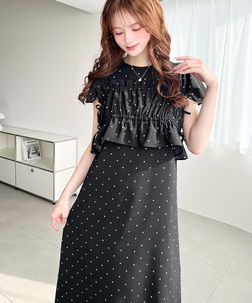 moment+（モーメントプラス）の「半袖ビスチェ付きワンピース（ワンピース・レディース・ブラック/ブラック系その他/チャコールグレー/ホワイト系その他・M/L）」の3枚目の写真