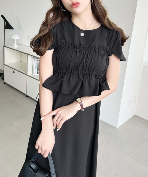 moment+（モーメントプラス）の「半袖ビスチェ付きワンピース（ワンピース・レディース・ブラック/ブラック系その他/チャコールグレー/ホワイト系その他・M/L）」の2枚目の写真