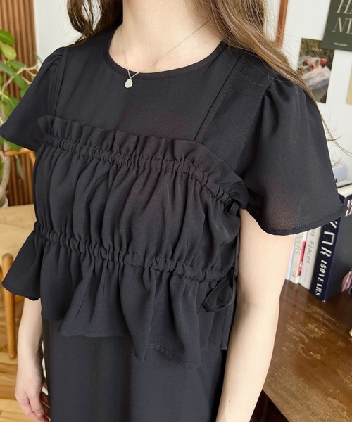 moment+（モーメントプラス）の「半袖ビスチェ付きワンピース（ワンピース・レディース・ブラック/ブラック系その他/チャコールグレー/ホワイト系その他・M/L）」の11枚目の写真