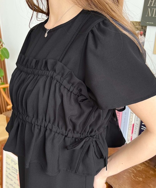 moment+（モーメントプラス）の「半袖ビスチェ付きワンピース（ワンピース・レディース・ブラック/ブラック系その他/チャコールグレー/ホワイト系その他・M/L）」の12枚目の写真