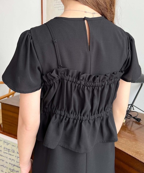 moment+（モーメントプラス）の「半袖ビスチェ付きワンピース（ワンピース・レディース・ブラック/ブラック系その他/チャコールグレー/ホワイト系その他・M/L）」の14枚目の写真