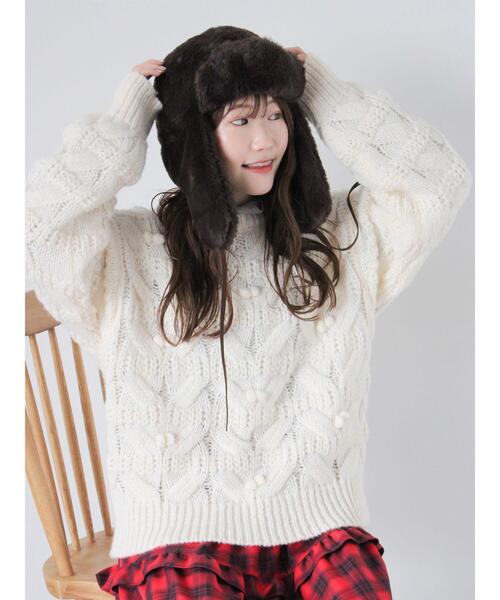 ehka sopo(エヘカソポ)の「ポンポン付ニット(ニット/セーター・レディース・ピンク/イエロー/オフホワイト/グレー・F)」の2枚目の写真