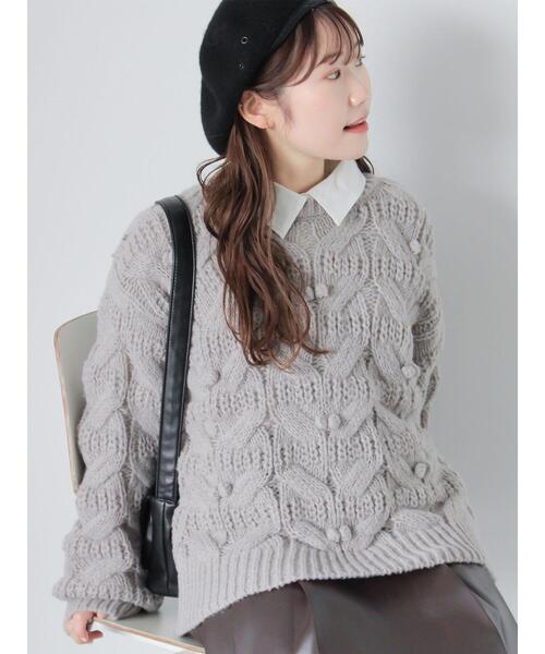 ehka sopo(エヘカソポ)の「ポンポン付ニット(ニット/セーター・レディース・ピンク/イエロー/オフホワイト/グレー・F)」の5枚目の写真