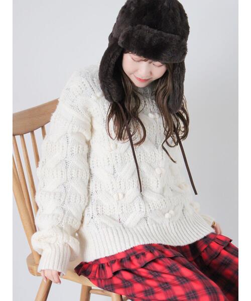 ehka sopo(エヘカソポ)の「ポンポン付ニット(ニット/セーター・レディース・ピンク/イエロー/オフホワイト/グレー・F)」の7枚目の写真