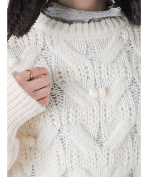 ehka sopo(エヘカソポ)の「ポンポン付ニット(ニット/セーター・レディース・ピンク/イエロー/オフホワイト/グレー・F)」の9枚目の写真