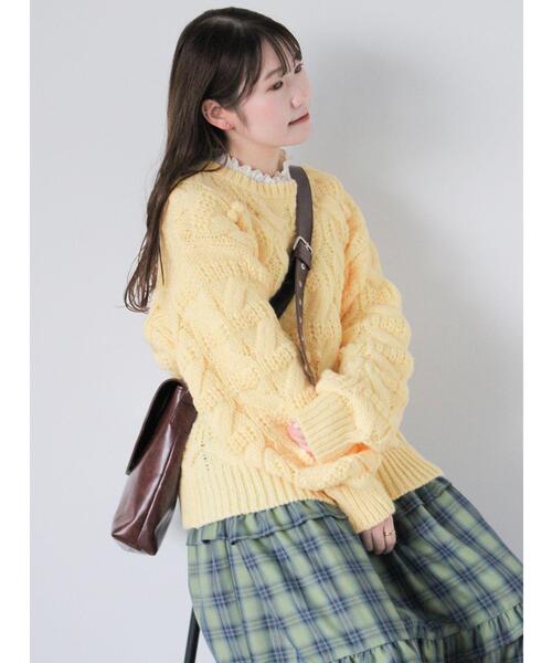 ehka sopo(エヘカソポ)の「ポンポン付ニット(ニット/セーター・レディース・ピンク/イエロー/オフホワイト/グレー・F)」の14枚目の写真