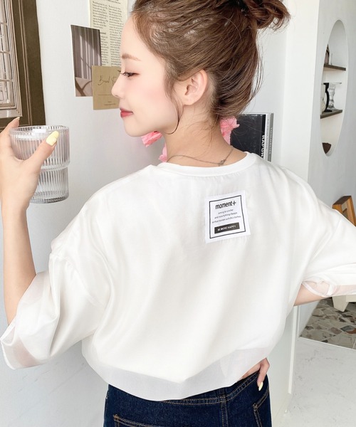 バッグタグオーガンジーレイヤード半袖Tシャツ（Tシャツ