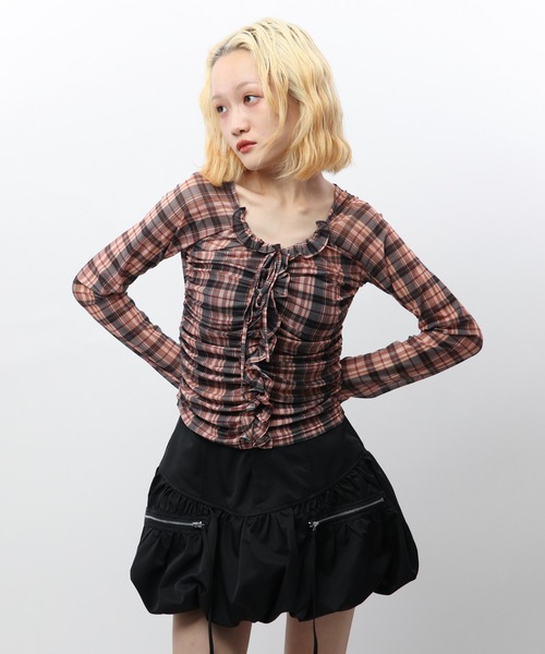 SPIRALGIRL(スパイラルガール)の「チェックシアートップス(Tシャツ/カットソー・レディース・ネイビー系/オレンジ系・FREE)」の19枚目の写真