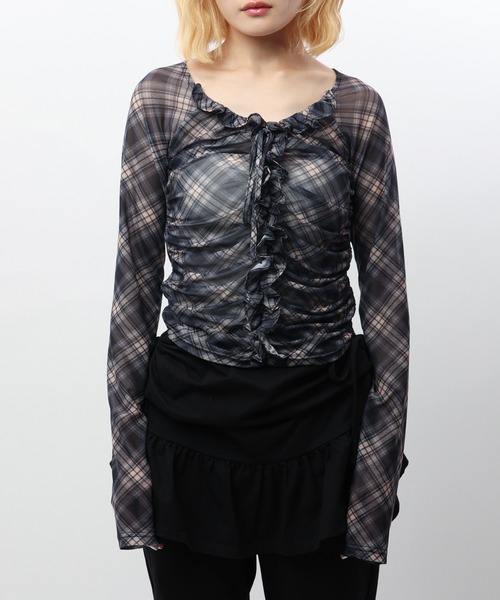 SPIRALGIRL(スパイラルガール)の「チェックシアートップス(Tシャツ/カットソー・レディース・ネイビー系/オレンジ系・FREE)」の22枚目の写真