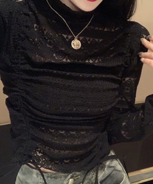 Achic(アシック)の「レースサイドアップトップス(Tシャツ/カットソー・レディース・ホワイト/ブラック/ベージュ・M)」の6枚目の写真