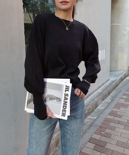 CORNERS（コーナーズ）の「サムホール付きニットプルオーバー（ニット/セーター・レディース・アイボリー/ブラック/ブルー/レッド/ホワイト×ブラック・FREE）」の7枚目の写真