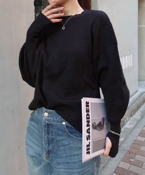 CORNERS（コーナーズ）の「サムホール付きニットプルオーバー（ニット/セーター・レディース・アイボリー/ブラック/ブルー/レッド/ホワイト×ブラック・FREE）」の9枚目の写真