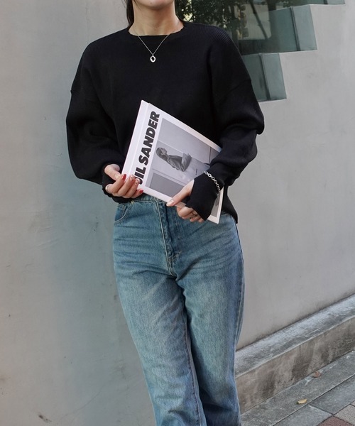 CORNERS（コーナーズ）の「サムホール付きニットプルオーバー（ニット/セーター・レディース・アイボリー/ブラック/ブルー/レッド/ホワイト×ブラック・FREE）」の11枚目の写真